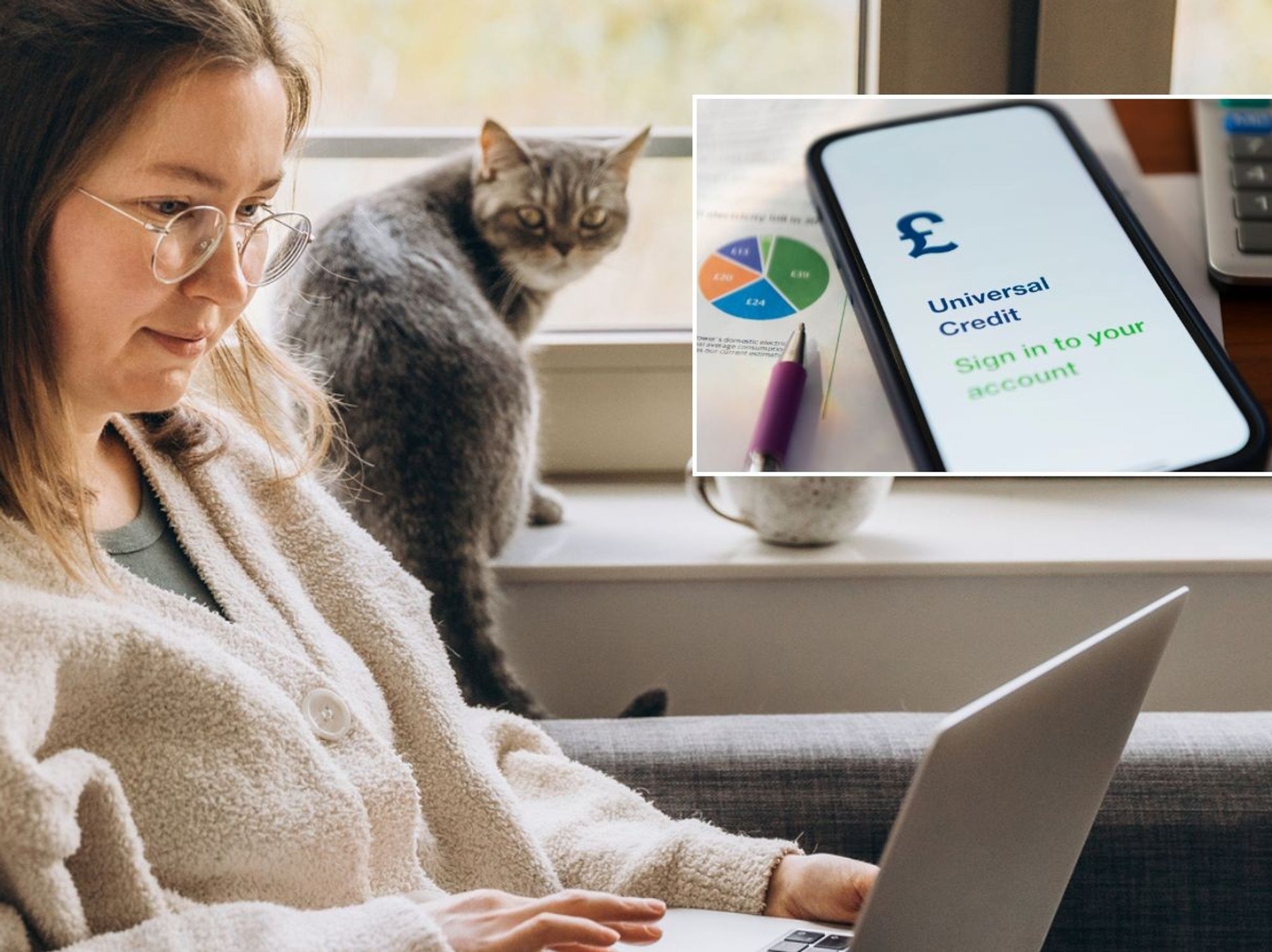 Girl on laptop and Universal Credit login