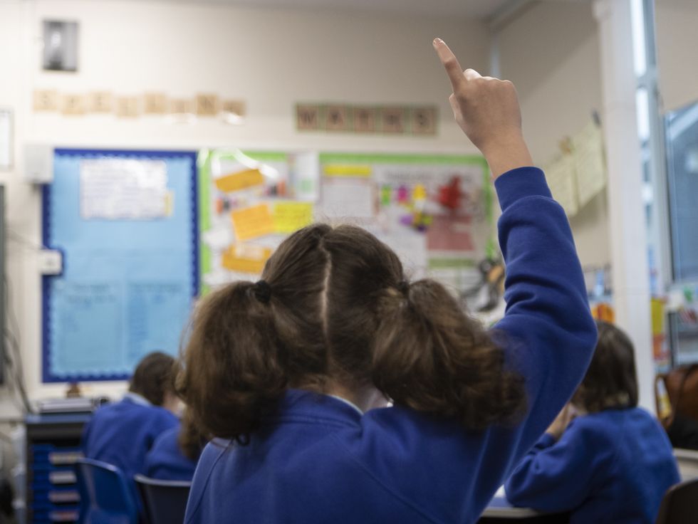 Girl raising hand in class