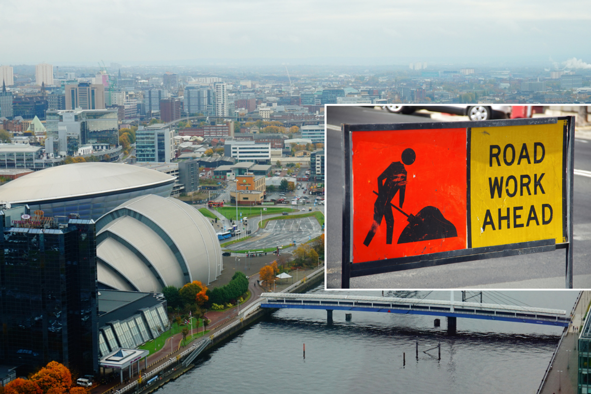 Glasgow and roadworks sign