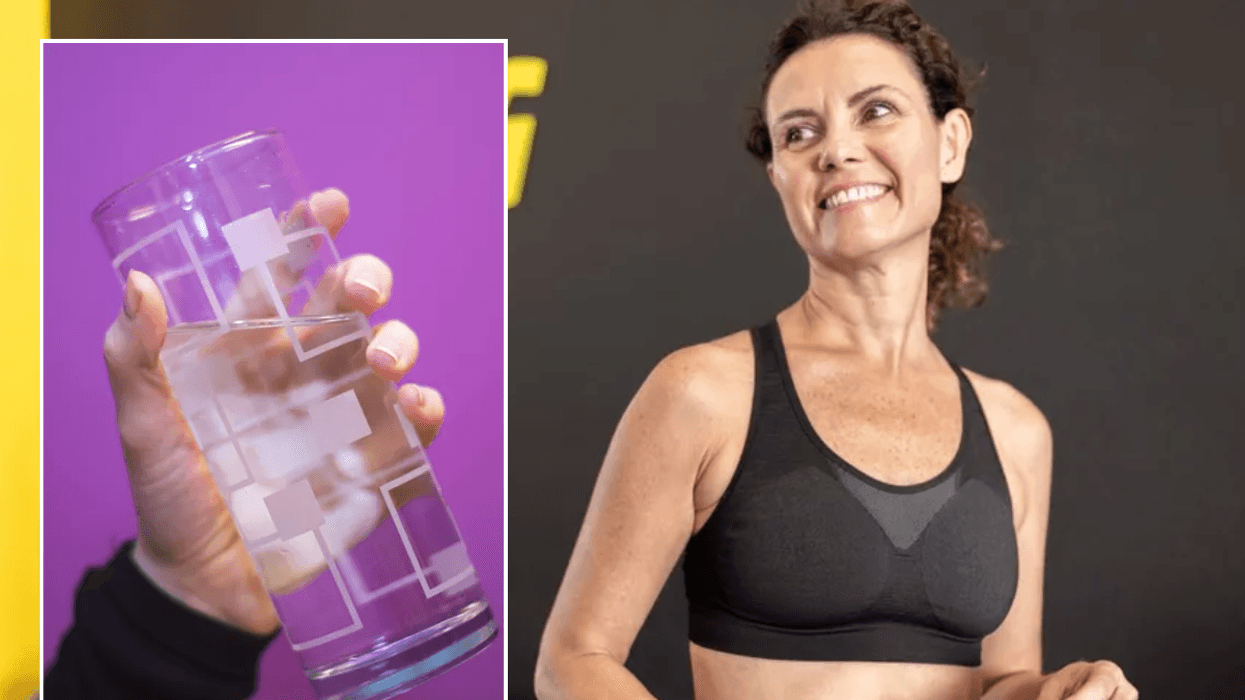 glass of water / Woman in gym with water bottle