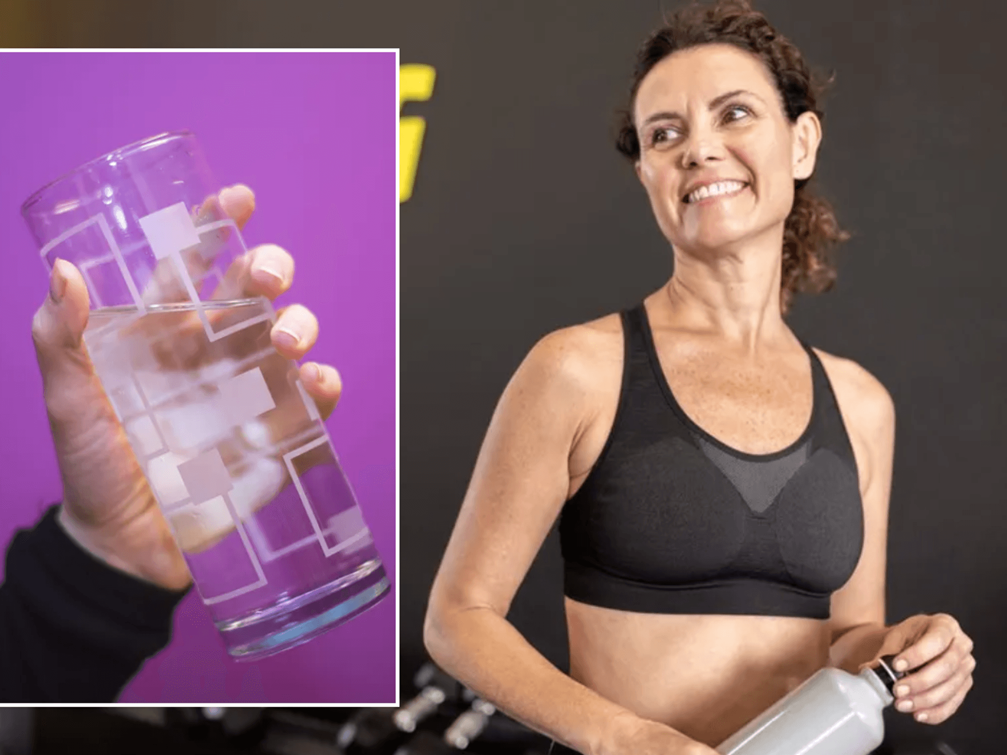 glass of water / Woman in gym with water bottle