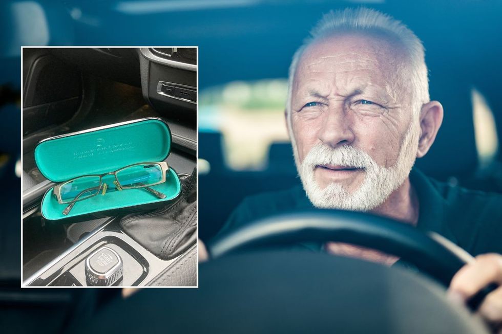 Glasses in a car and an elderly driver