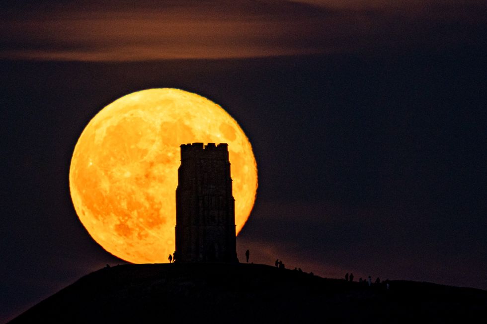 Glastonbury Tor during a \u200bsupermoon