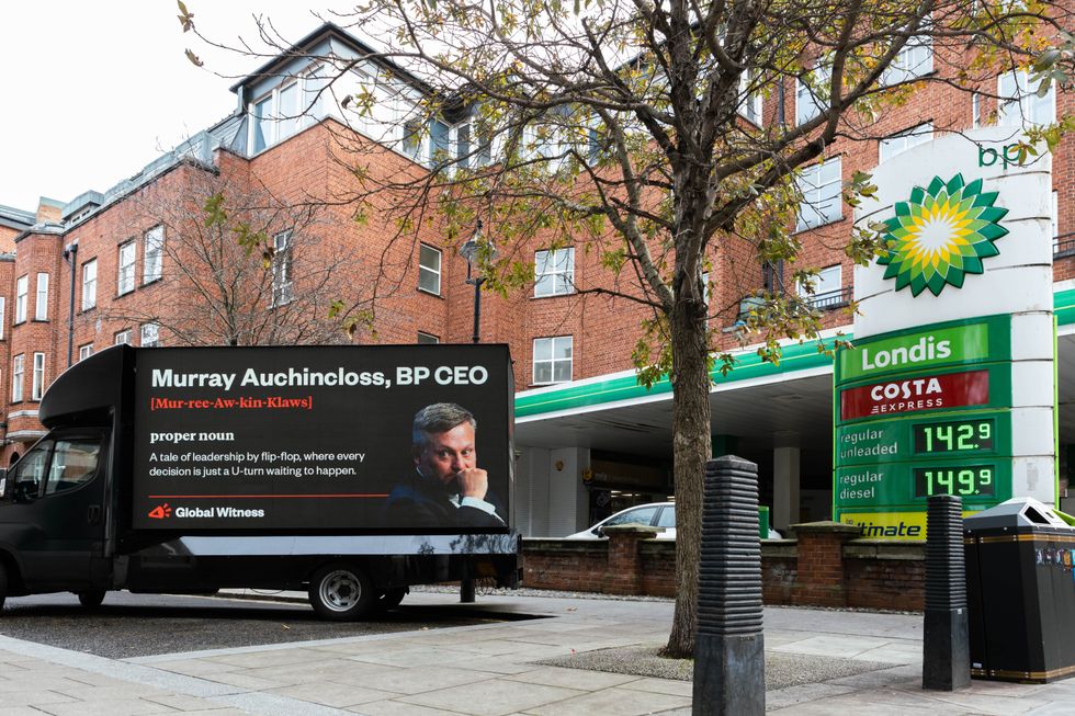 Global Witness protest against BP CEO Murray Auchincloss
