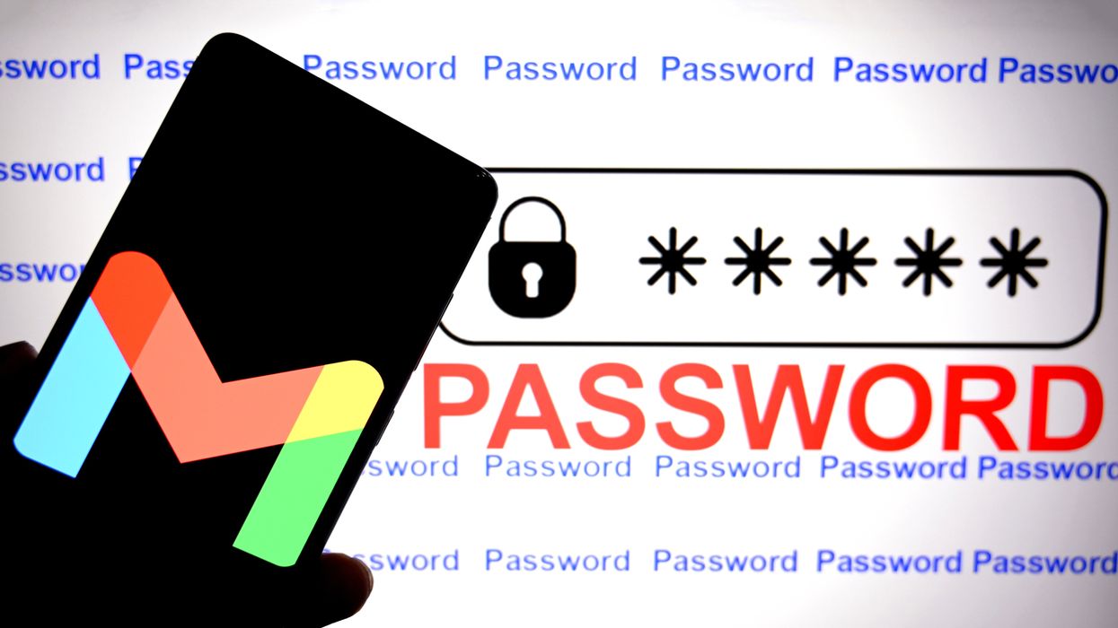 Gmail logo on smartphone with password text displayed