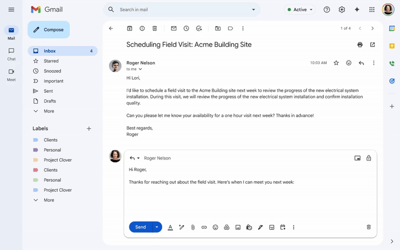 Gmail update to schedule meetings for you