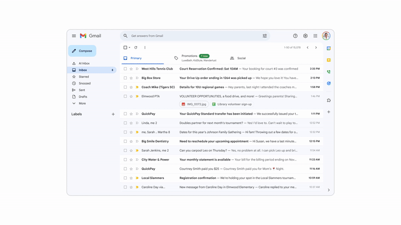 Gmail virtual assistant in testing mode