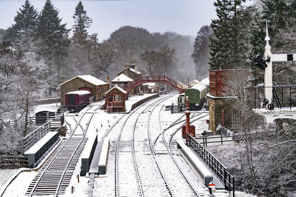 Goathland train station in North Yorkshire sees snowfall