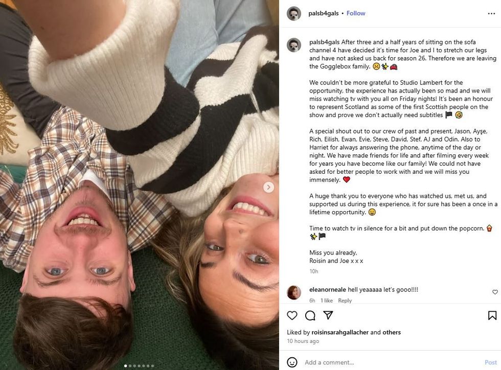 Gogglebox pair Roisin Kelly and Joe Kyle