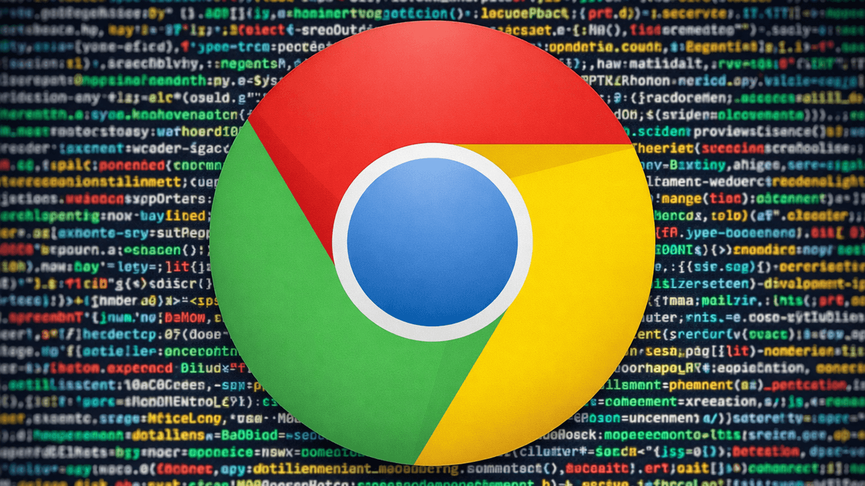 Google Chrome logo with computer code behind it
