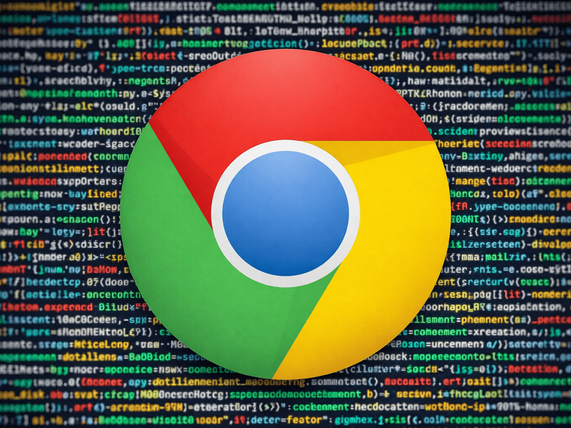 Google Chrome logo with computer code behind it