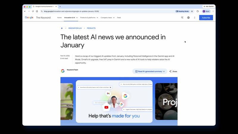 Google Chrome reading mode