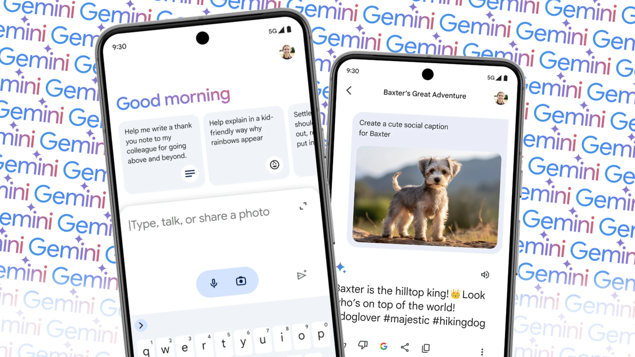 google gemini screenshots on android with the gemini AI logo repeated in the background