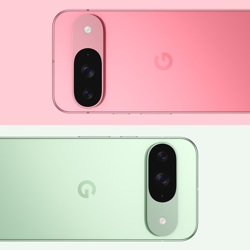 Google Pixel 9 models in green and pink