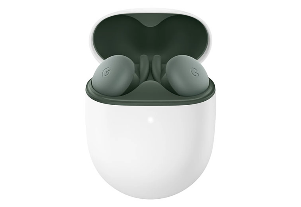 Google Pixel Buds A-Series in Green on a white background