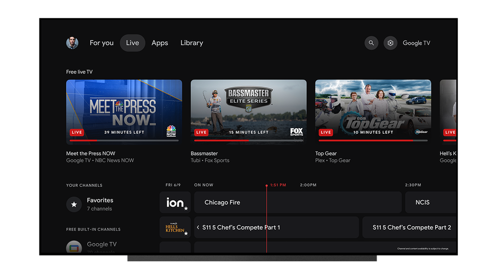 google tv with the free live tv feature shown on-screen