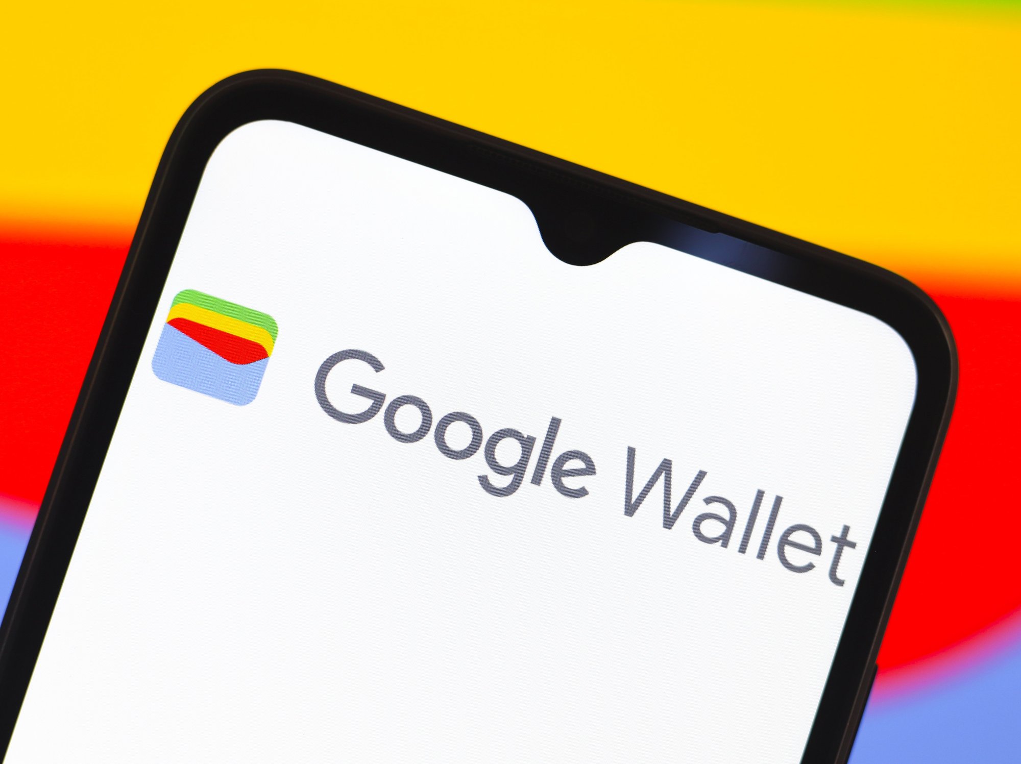 google wallet logo shown on android phone with a colourful background