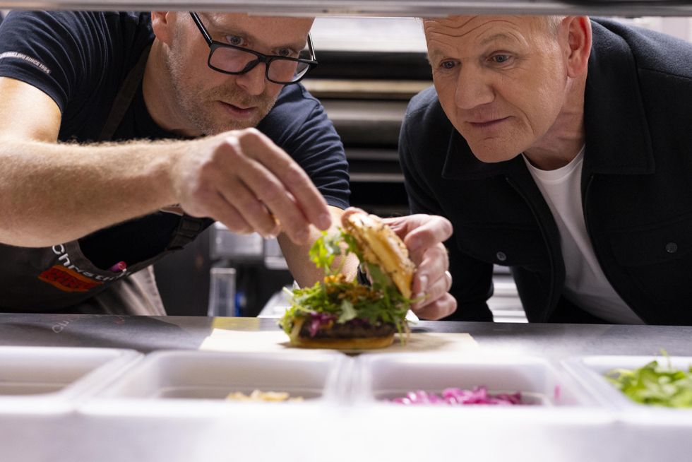 Gordon Ramsay with Christian Binney, making The Wagyu