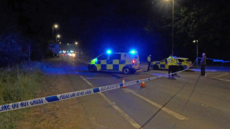 Grab from PA video of emergency services at the scene after a large fire broke out at Bicester Motion, the site of a former RAF base in Oxfordshire