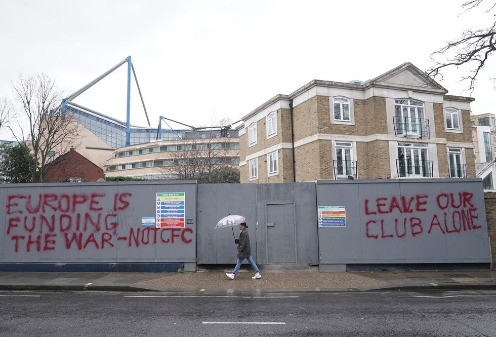 Graffiti in support of the football club near Stamford Bridge in London, the home ground of Chelsea FC. The club's owner owner Roman Abramovich was sanctioned by the UK government on Thursday. Picture date: Friday March 11, 2022.