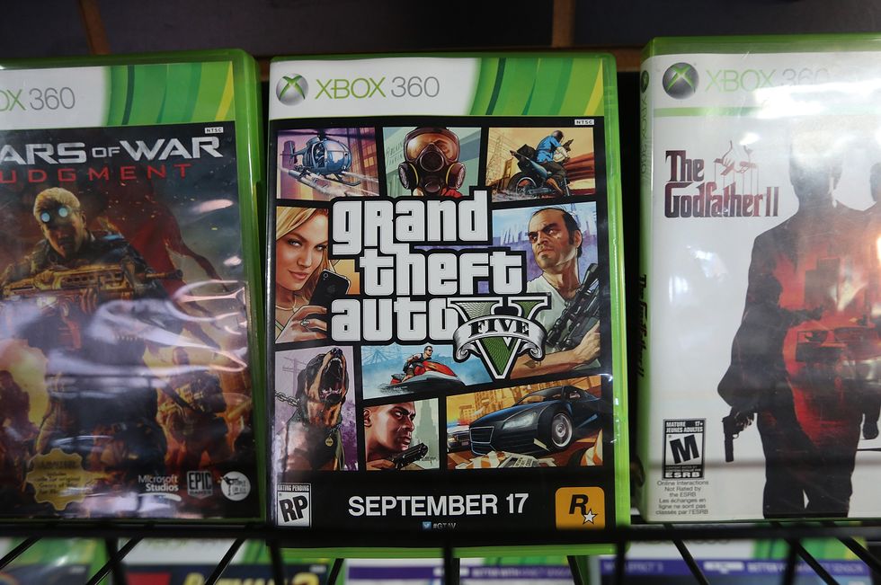 Grand Theft Auto 5 pictured on xbox 360 on the shelves at its release date