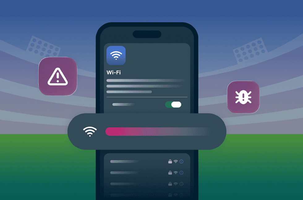 Graphic of public Wi-Fi connection on a mobile in a stadium