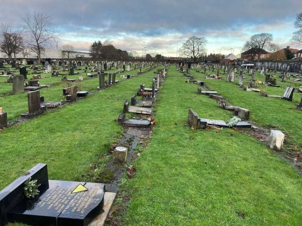 Graves on its side