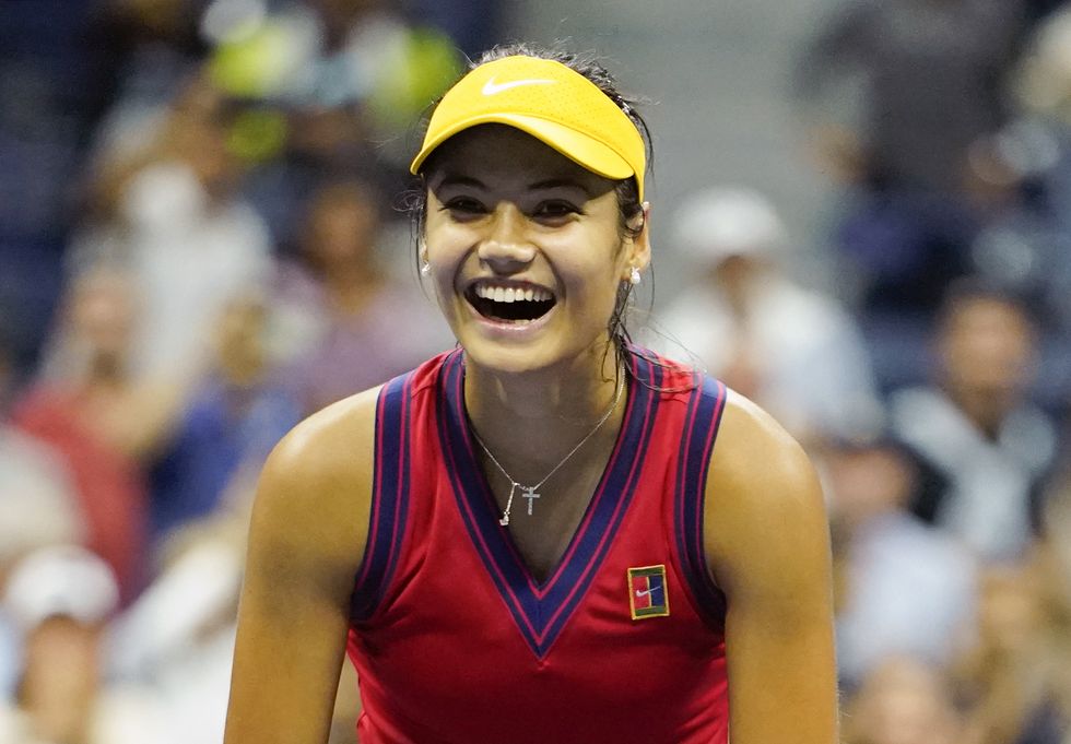 Great Britain's Emma Raducanu celebrates defeating Greece's Maria Sakkari to reach the Women's Final during day eleven of the US Open at the USTA Billie Jean King National Tennis Center, Flushing Meadows.