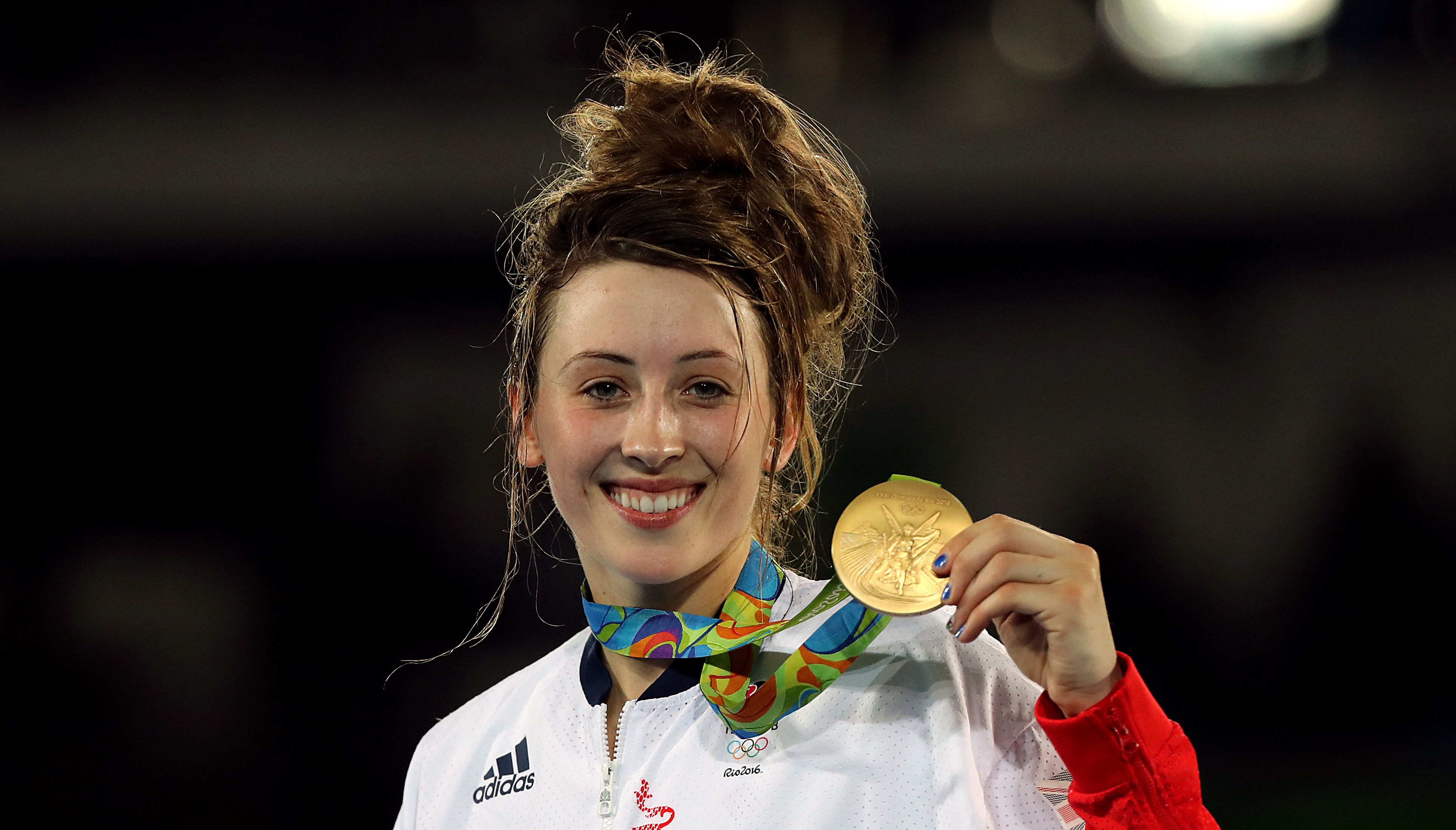 Great Britain's Jade Jones celebrates with her gold medal following victory over Eva Calvo Gomez in the women's 57kg final at the Carioca Arena 3 on the thirteenth day of the Rio Olympics Games, Brazil. Issue date: Friday July 9, 2021.