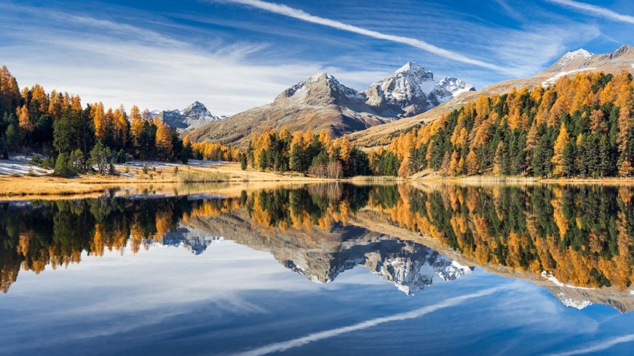Great Golden Autumn at Stazersee near St. Moritz, Switzerland