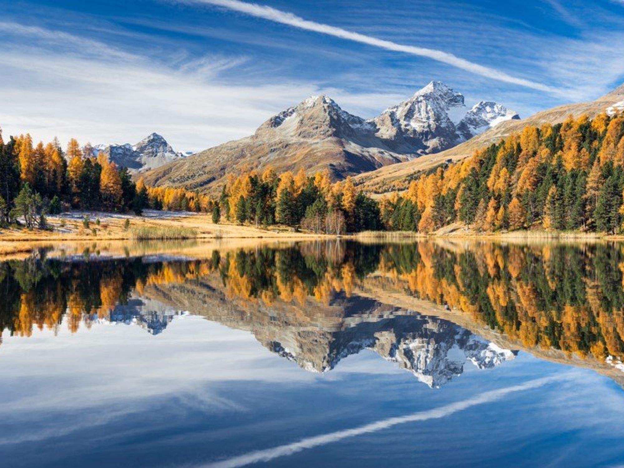 Great Golden Autumn at Stazersee near St. Moritz, Switzerland