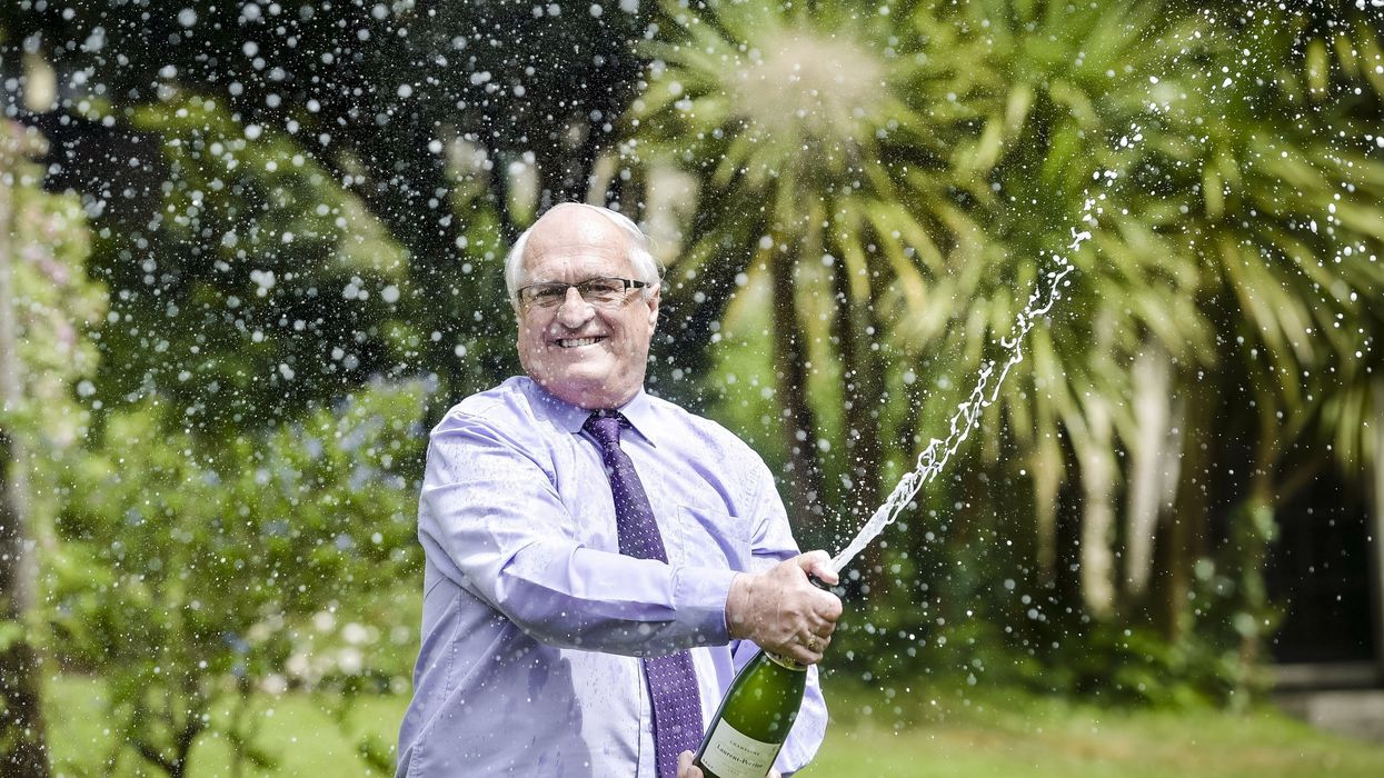 Great-grandfather Peter Congdon, 67, from Truro, celebrates