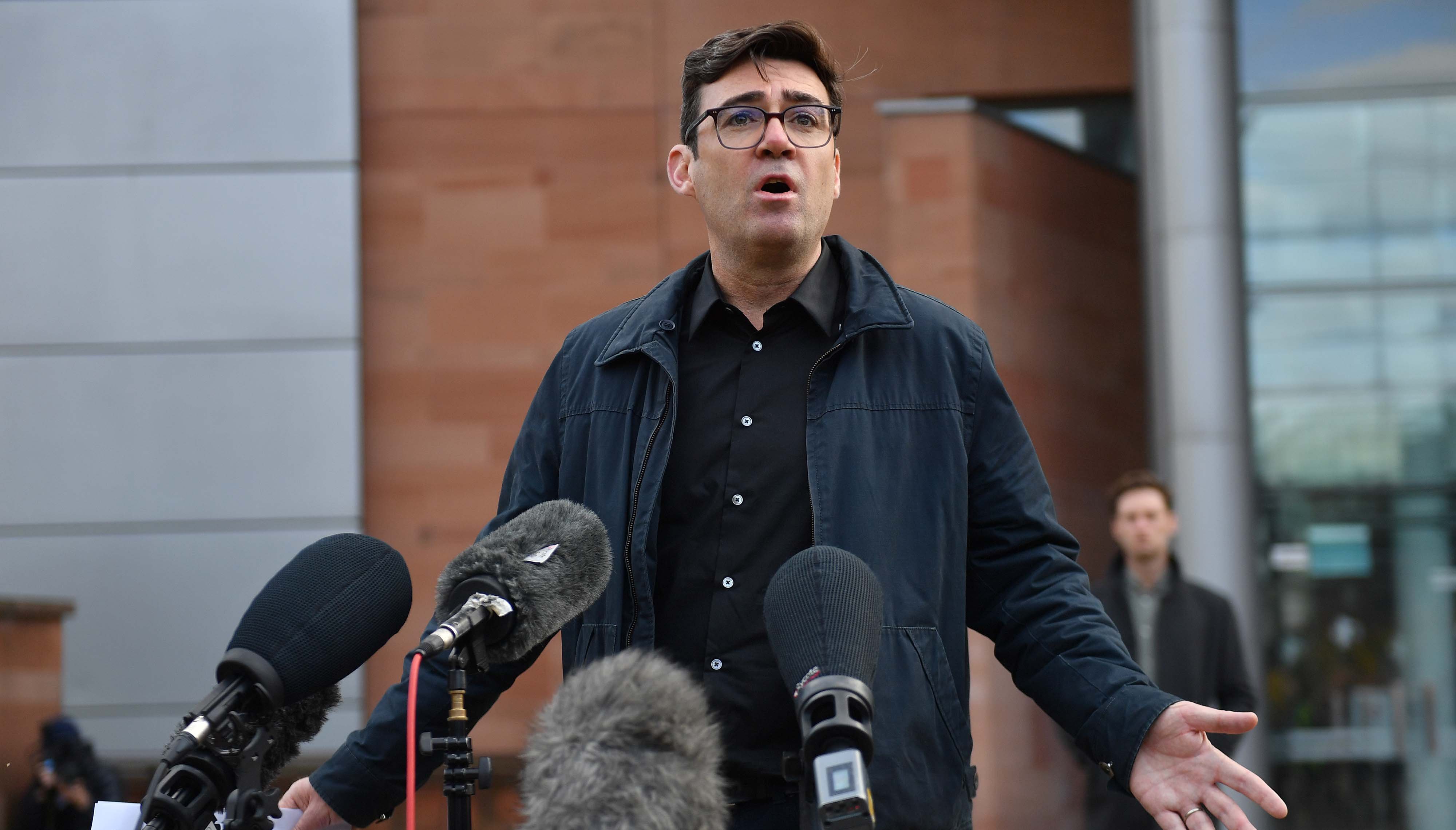 Greater Manchester mayor Andy Burnham speaking to the media outside Bridgewater Hall, Manchester, following last-ditch talks with the Prime Minister aimed at securing additional financial support for his consent on new coronavirus restrictions in October 2020.