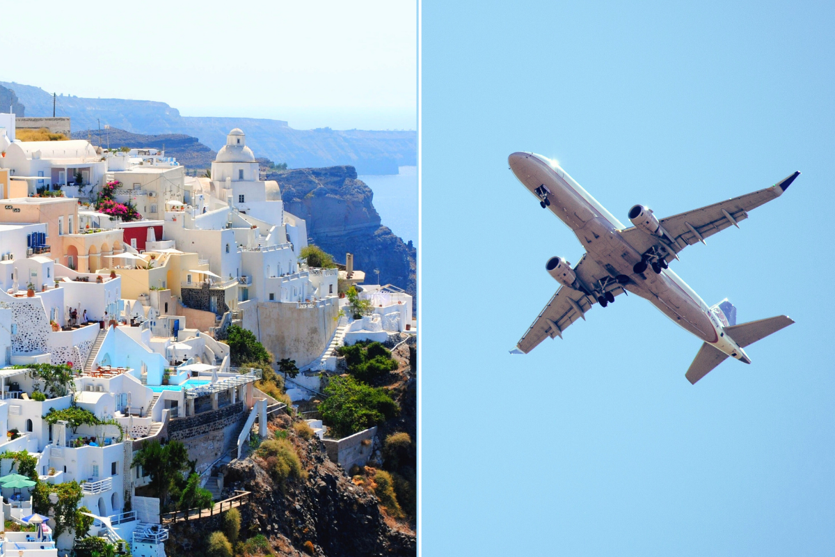 Greece and airplane in the sky