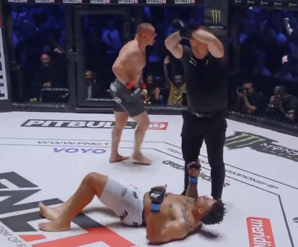 Greg Hardy was sent to the canvas after a brutal overhand right