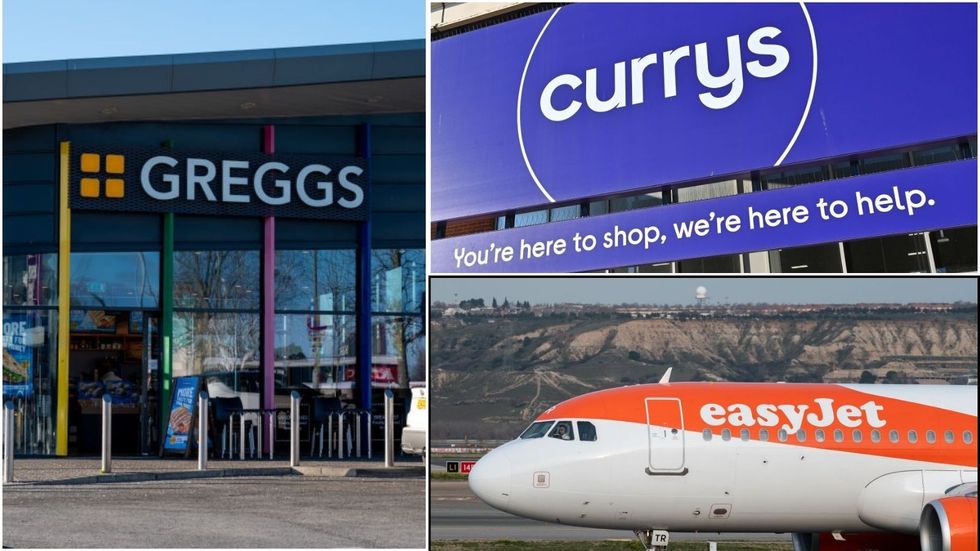 Greggs store, Currys store and Easyjet plane