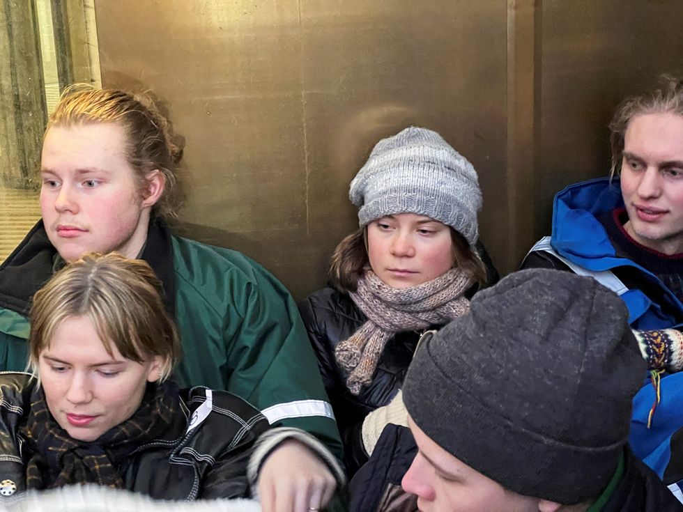 Greta Thunberg attends a demonstration against the Fosen wind turbines