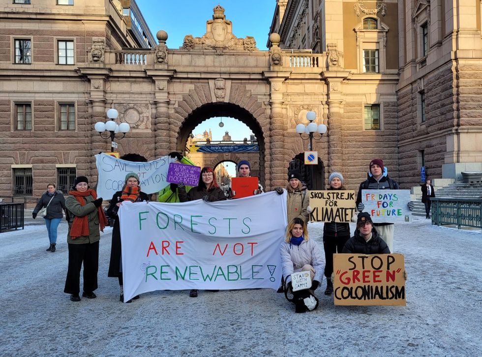 Greta Thunberg is seen outside Parliament House in Stockholm