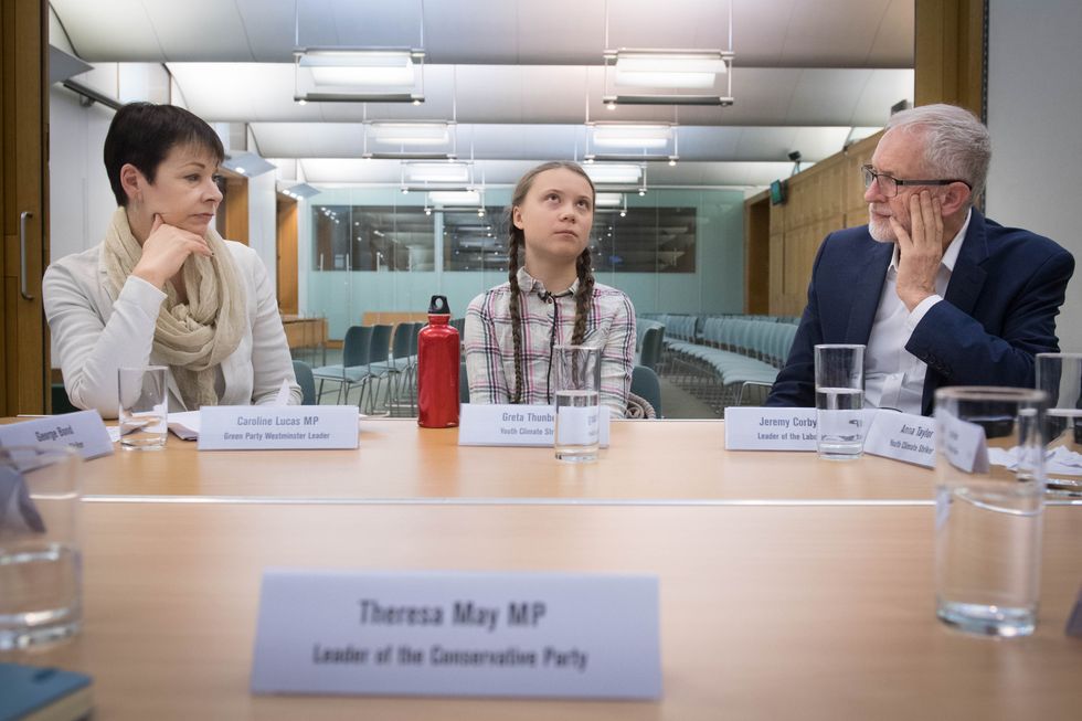 Greta Thunberg meets Caroline Lucas and Jeremy Corbyn