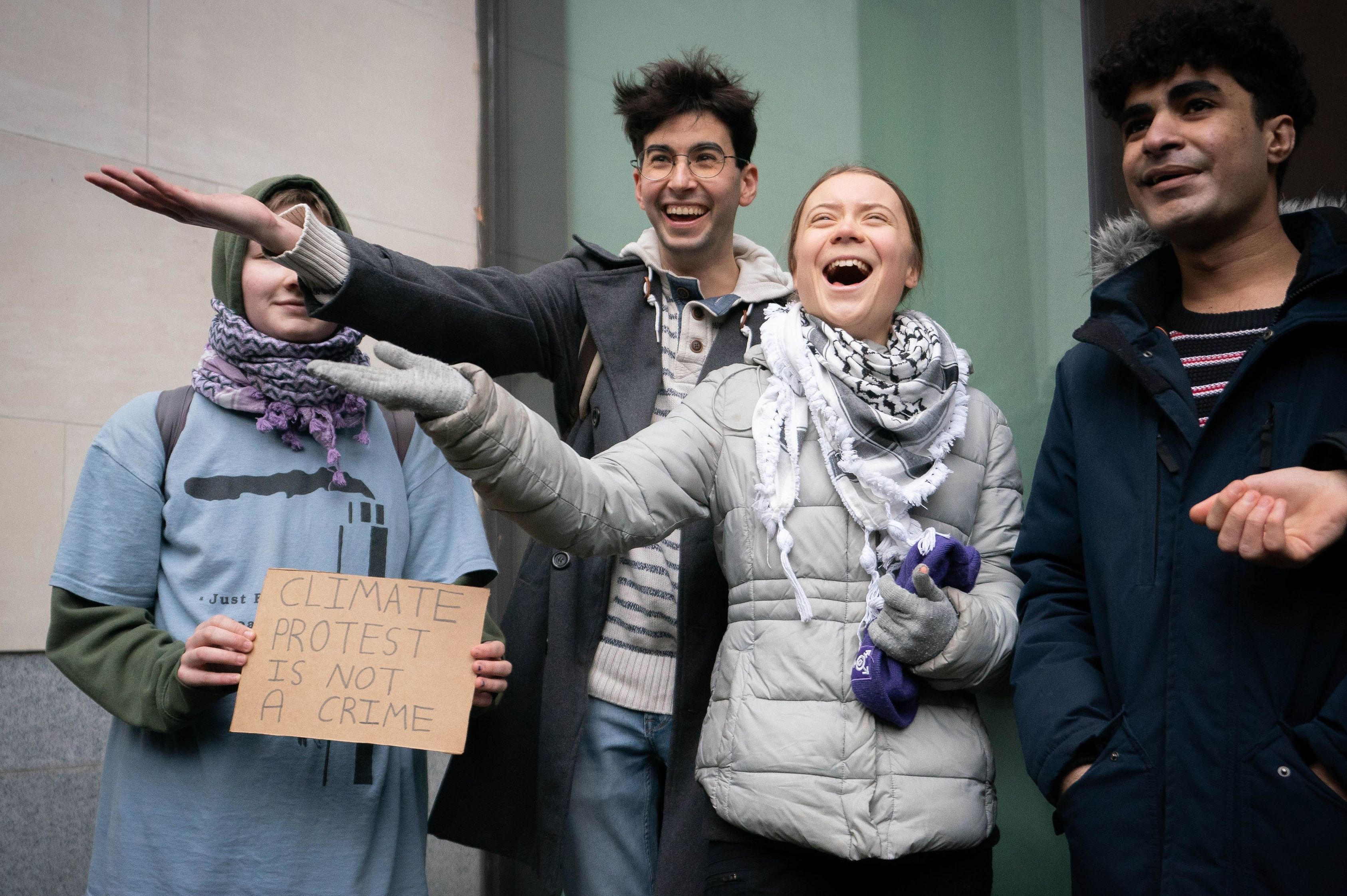 Greta Thunberg outside court