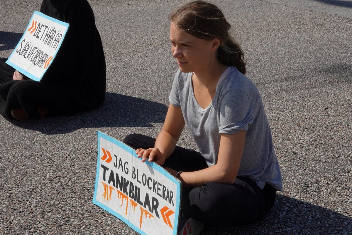 ​Greta Thunberg protesting
