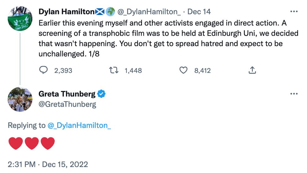 Greta Thunberg shares support for trans activists who stopped screening