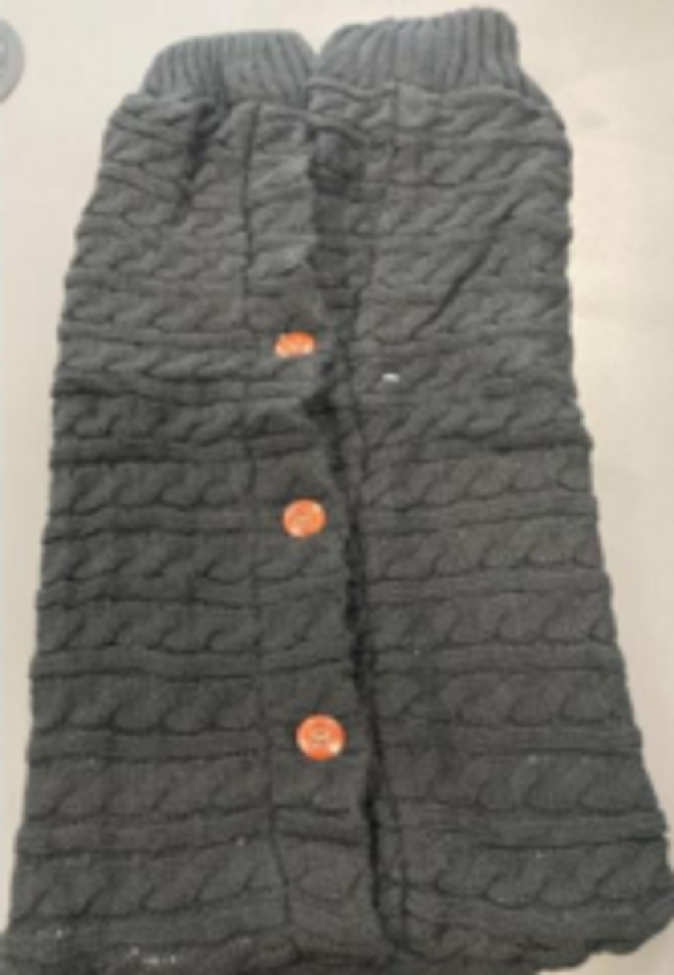 Grey Cable-Knit Baby Sleeping Bag with Brown Buttons
