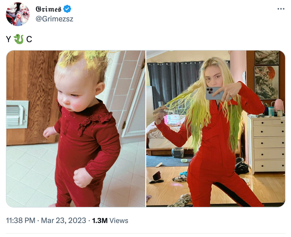 Grimes' tweet of her and her daughter in matching outfits