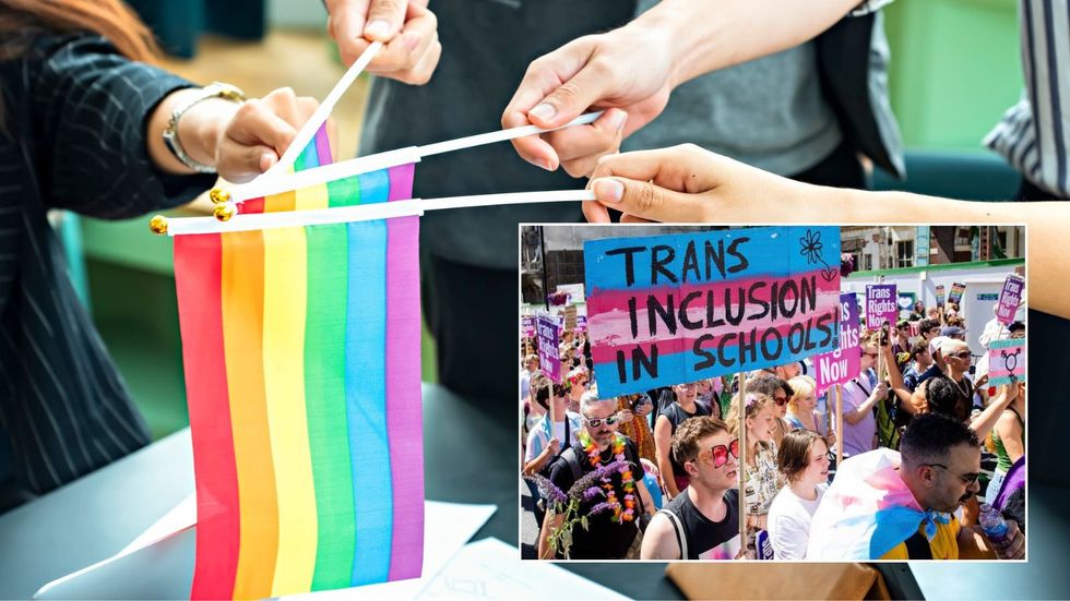 Group holding a pride flag