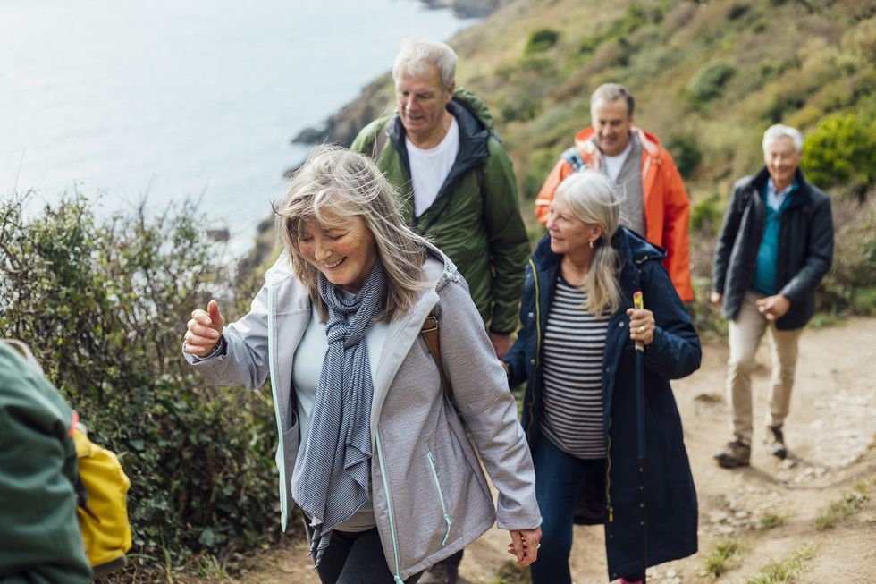 Group walking uphill