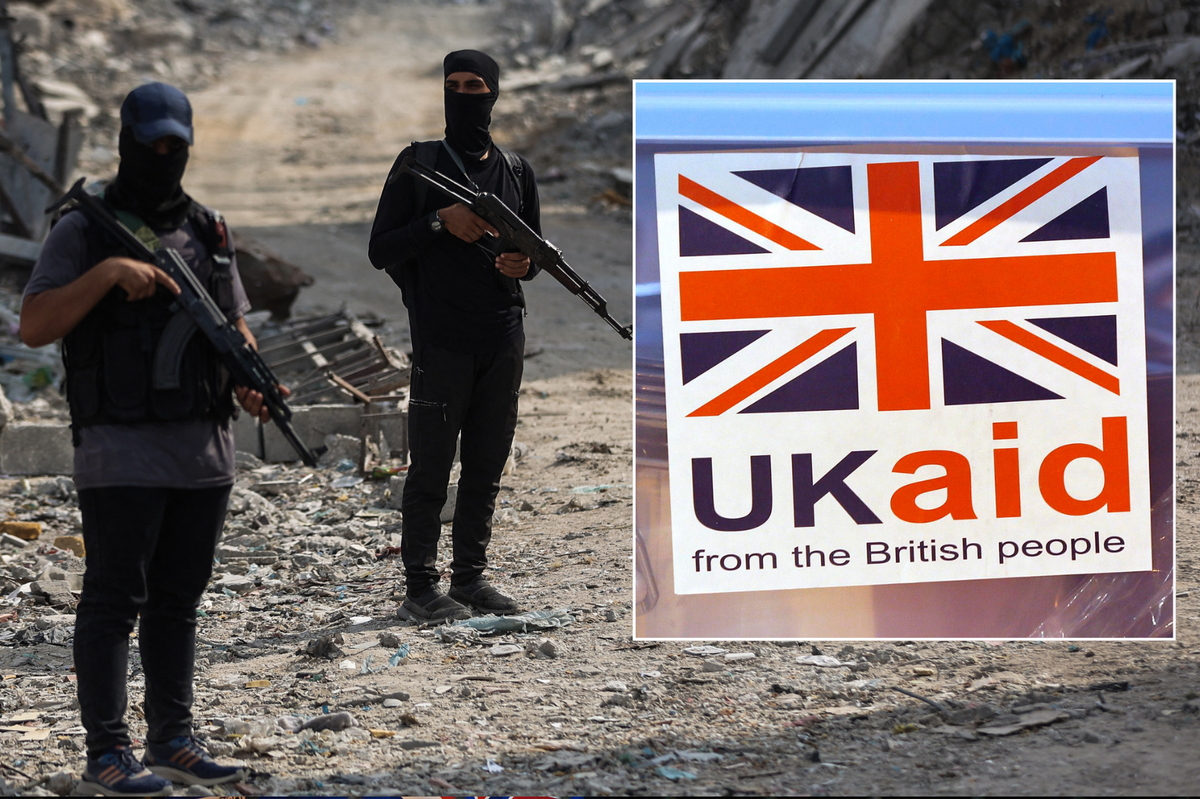 Gunmen in Gaza / UK Aid sign