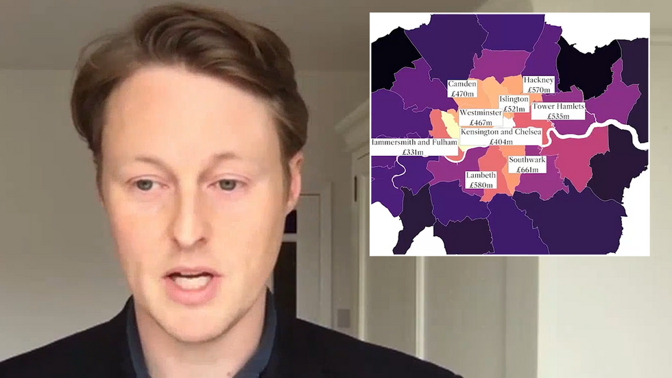 Guy Dampier and a map detailing the rent subsidies in London boroughs