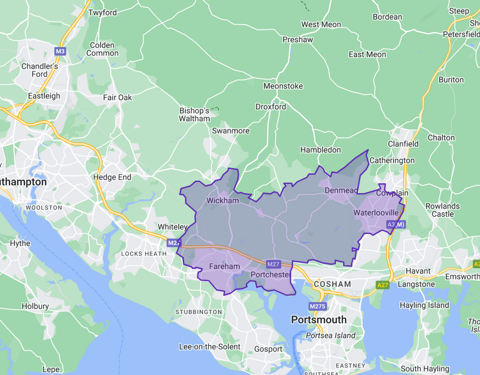Hampshire constituency Fareham and Waterlooville on Google Maps