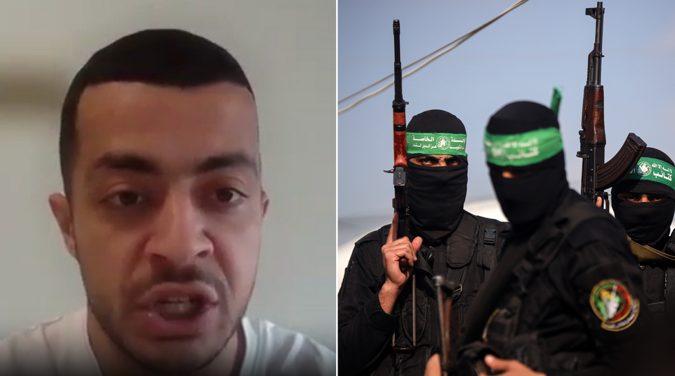 Hamza Howidy (left), Hamas fighters (right)